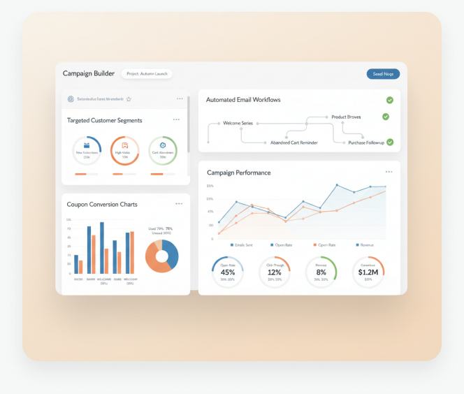 Campaign builder with audience segments and message preview